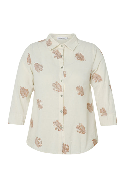 Chemise en coton unie avec feuilles brodées-Paprika-10