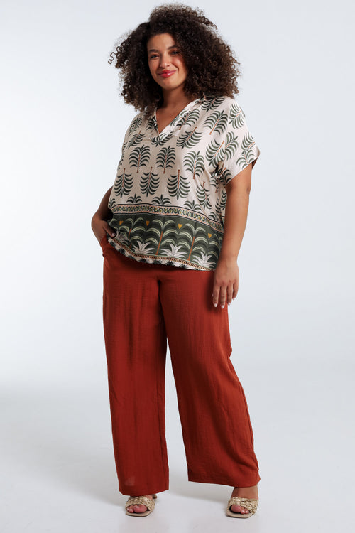 Blouse en viscose imprimé palmier-Paprika-7