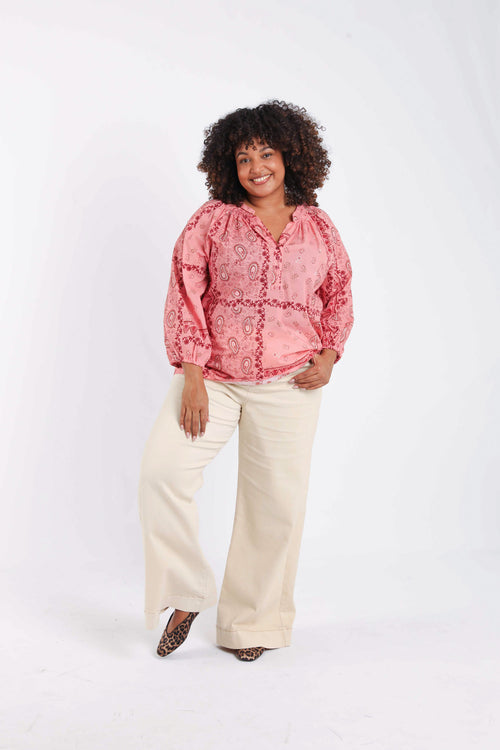 Blouse en coton imprimé bandana-Paprika-8