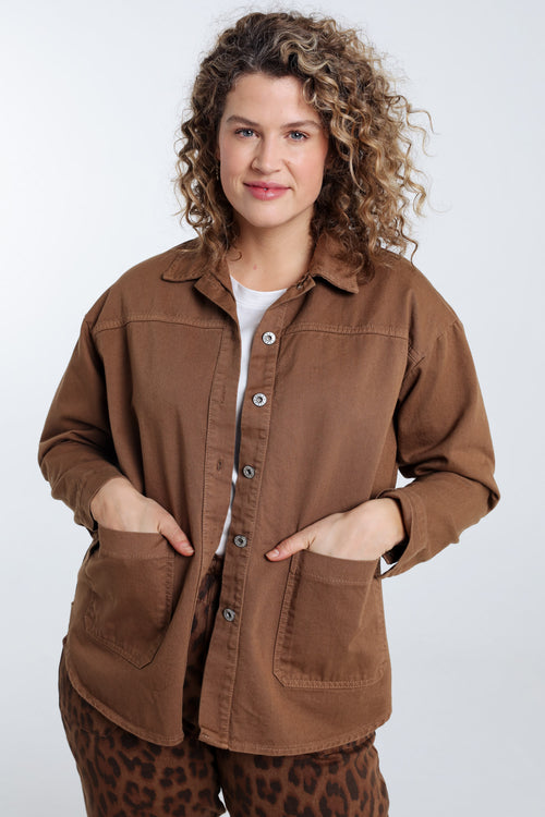 Veste en jeans unie-Paprika-1