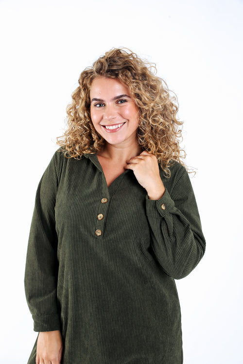 Robe courte unie en velours côtelé-Paprika-1