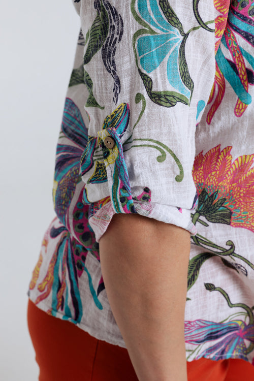 Blouse en gaze de coton imprimé floral-Paprika-6