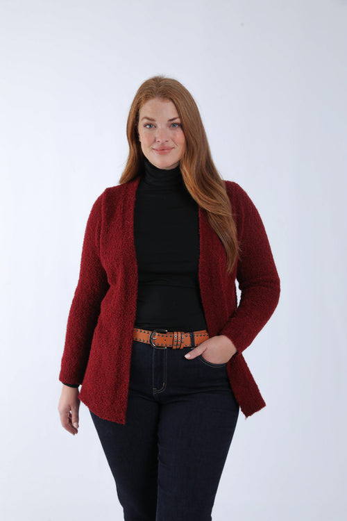 Gilet maille bouclette uni-Paprika-1