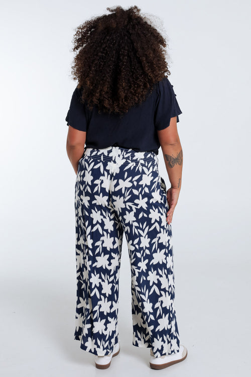 Pantalon large en viscose imprimé floral-Paprika-2