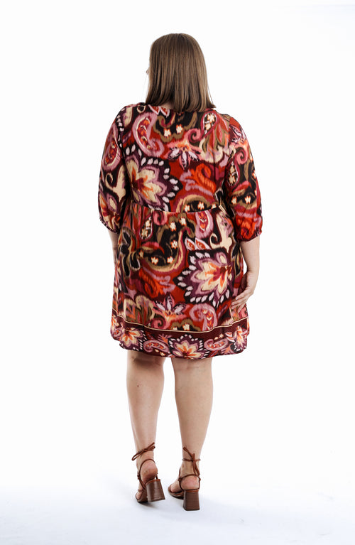 Robe en viscose imprimé cachemire-Paprika-2