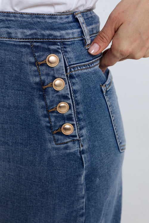 Jupe en jeans avec fente et boutons-Paprika-3