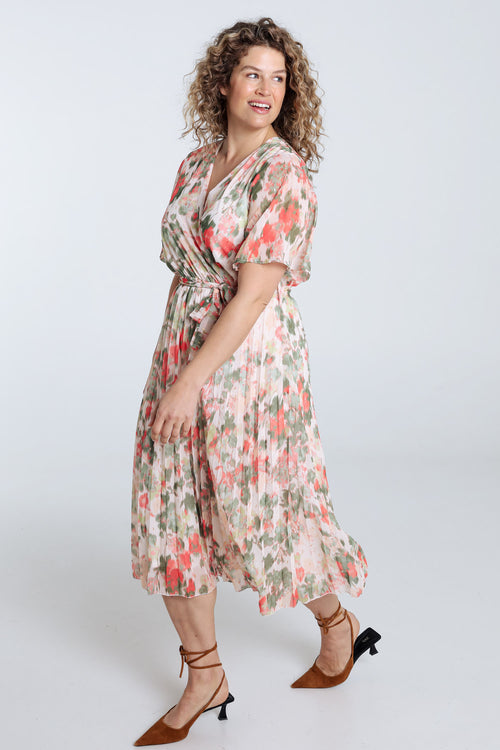 Robe en voile imprimé floral avec lurex-Paprika-8