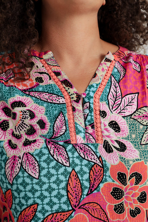 Blouse en viscose imprimé floral-Paprika-6