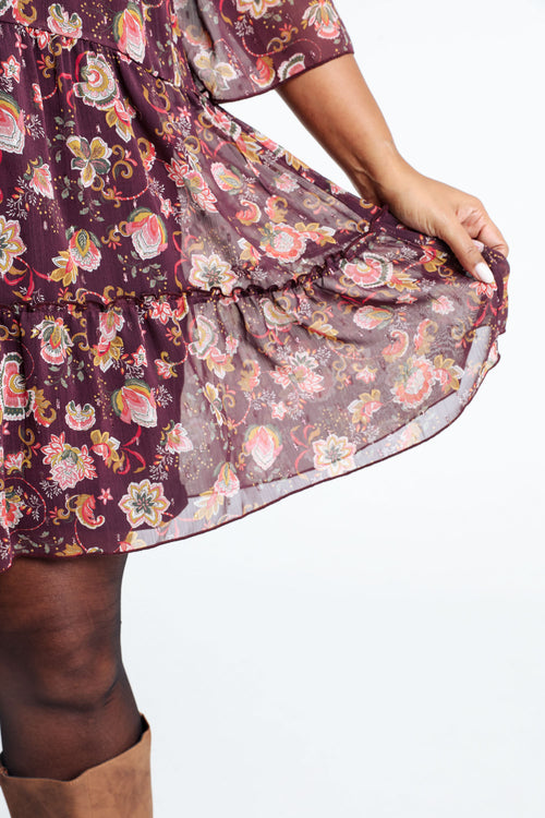 Robe à volant imprimé floral-Paprika-5