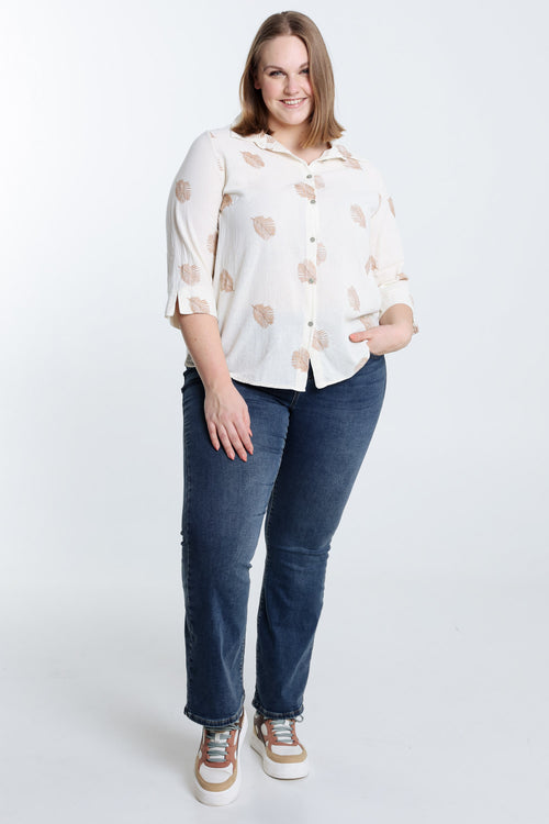 Chemise en coton unie avec feuilles brodées-Paprika-7
