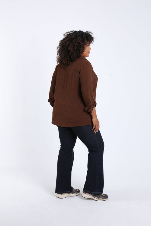 Chemise unie avec motif fleurs en relief-Paprika-2