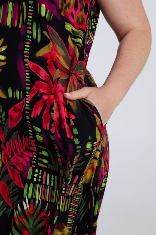 Robe longue en viscose imprimé floral-Paprika-4