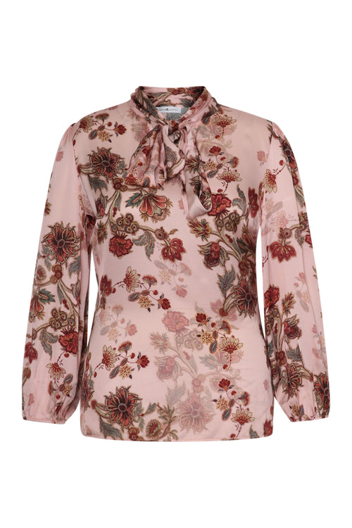 Chemise en viscose avec lavalière imprimé fleurs-Paprika-7