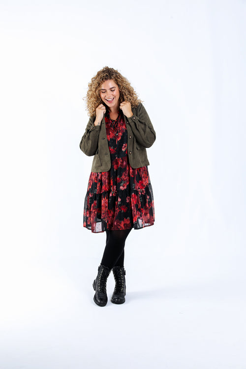 Veste courte effet suédine unie-Paprika-8