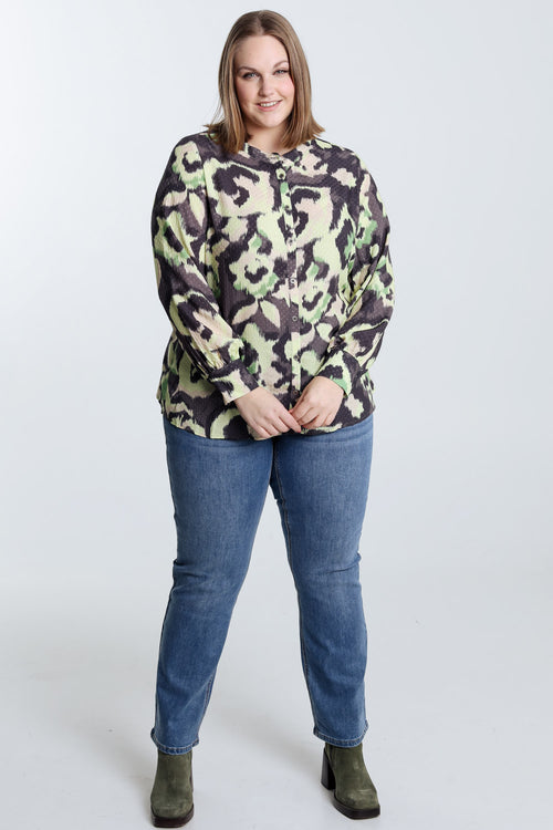 Blouse plumetis en viscose imprimé abstrait-Paprika-7