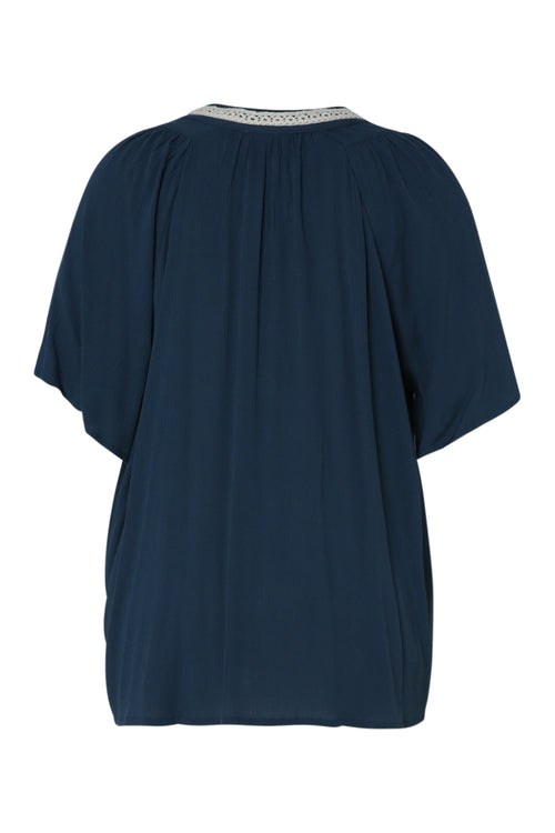 Blouse en viscose unie et macramé-Paprika-11