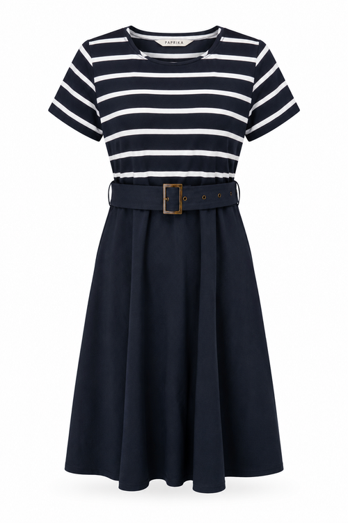 Robe bi-matière rayée-Paprika-1
