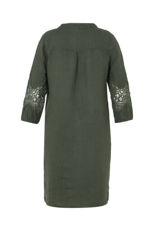Robe tunique unie en lin détail macramé-Paprika-11