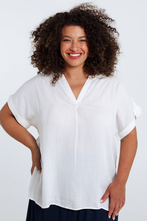 Blouse en viscose rayures lurex-Paprika-1