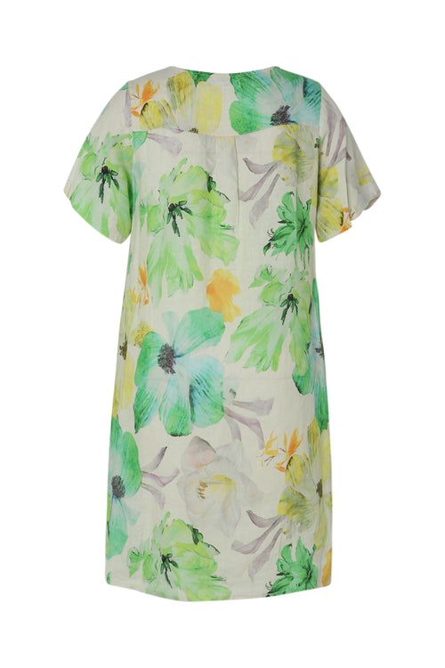 Robe en lin imprimé fleurs-Paprika-11