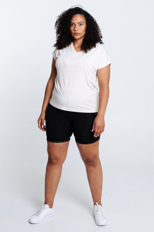 Short legging en viscose détail dentelle-Paprika-5