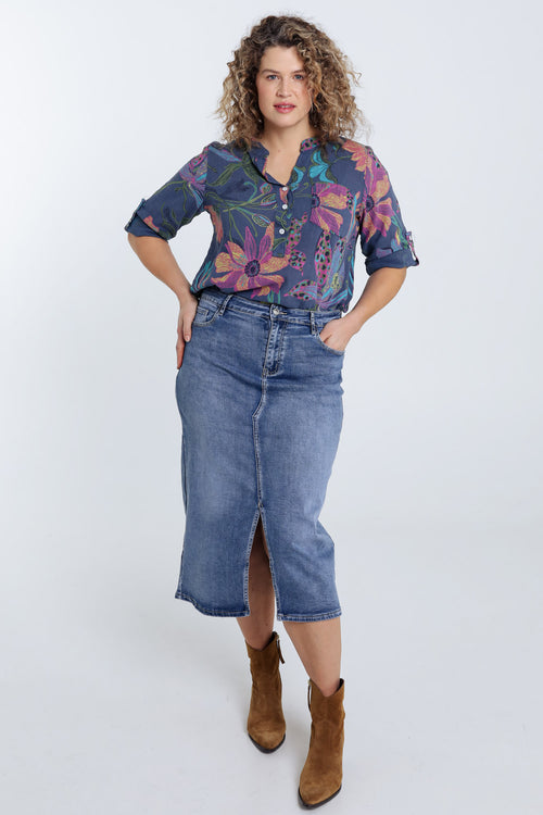 Blouse en gaze de coton imprimé floral-Paprika-7