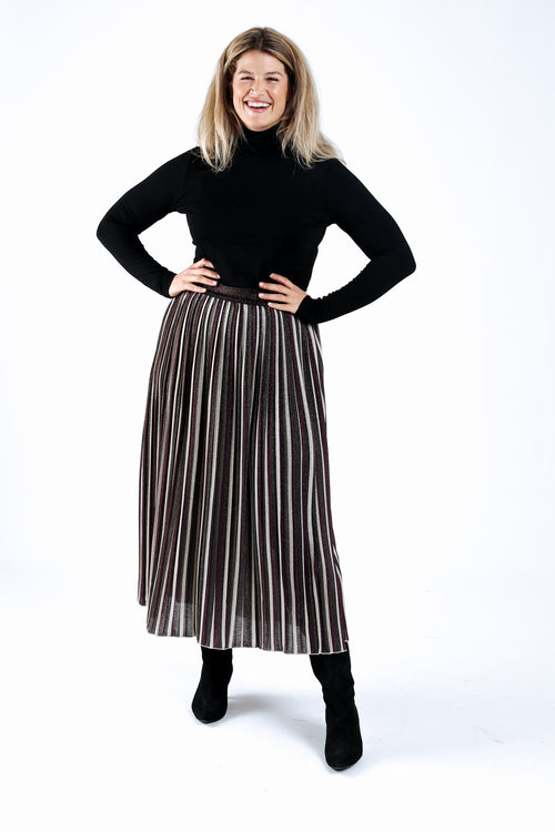 Jupe plissée rayée-Paprika-5