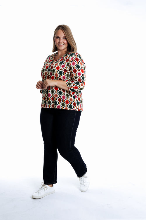 Blouse en viscose imprimé graphique-Paprika-7
