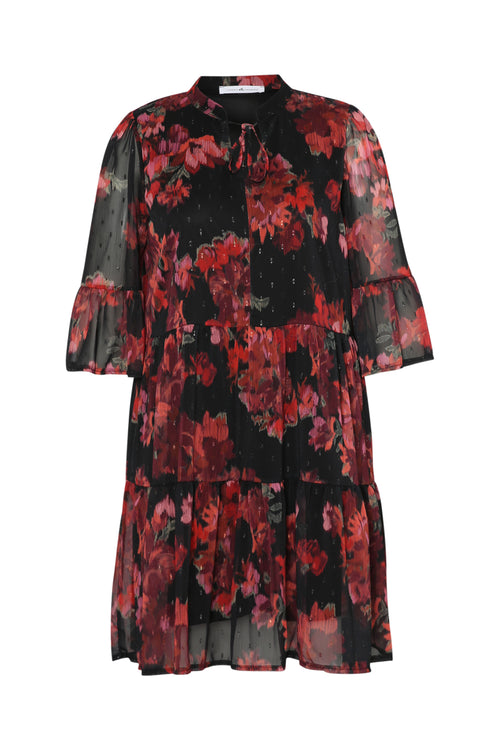 Robe tunique en voile imprimé fleurs floues-Paprika-1