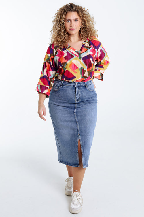Blouse en viscose imprimé graphique-Paprika-8
