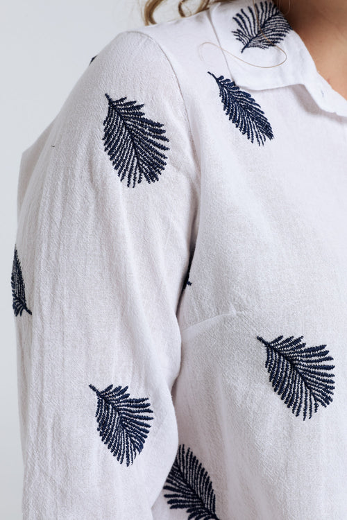 Chemise en coton unie avec feuilles brodées-Paprika-4