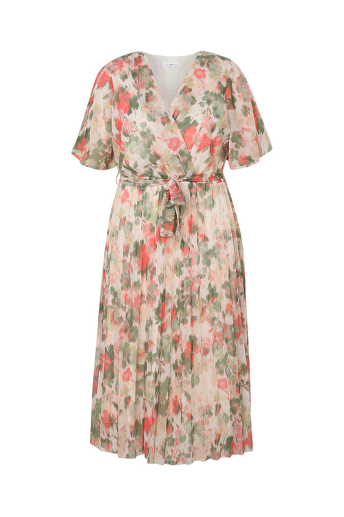 Robe en voile imprimé floral avec lurex-Paprika-10