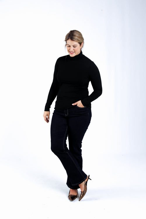 T-shirt col roulé en viscose uni-Paprika-4