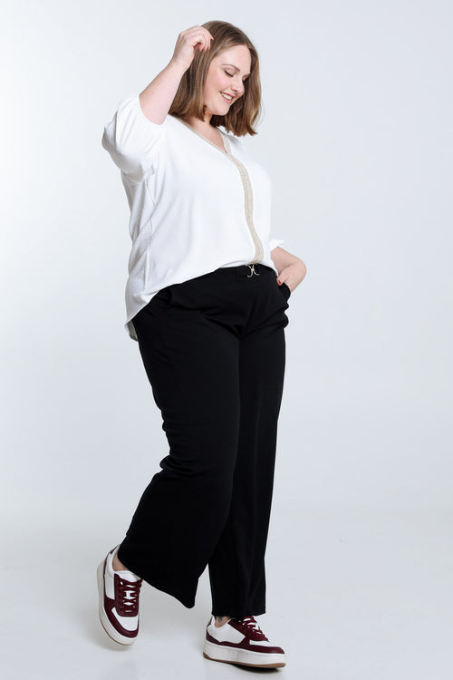 Pantalon large uni avec boucle dorée-Paprika-8