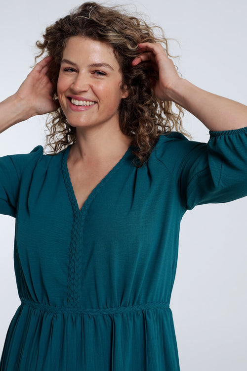 Robe longue unie bas plissé-Paprika-3