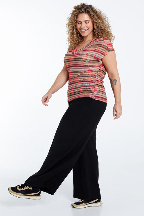 T-shirt maille dentelle rayés-Paprika-8