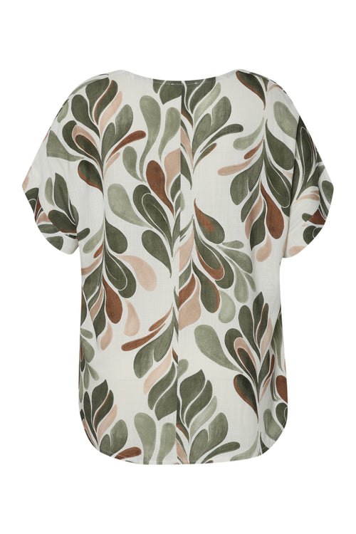 Blouse en viscose imprimé feuillage-Paprika-9