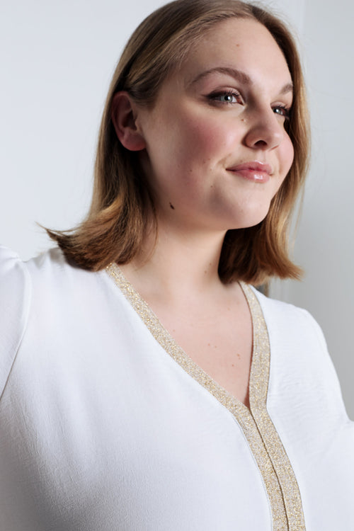 Blouse unie avec bande dorée-Paprika-6
