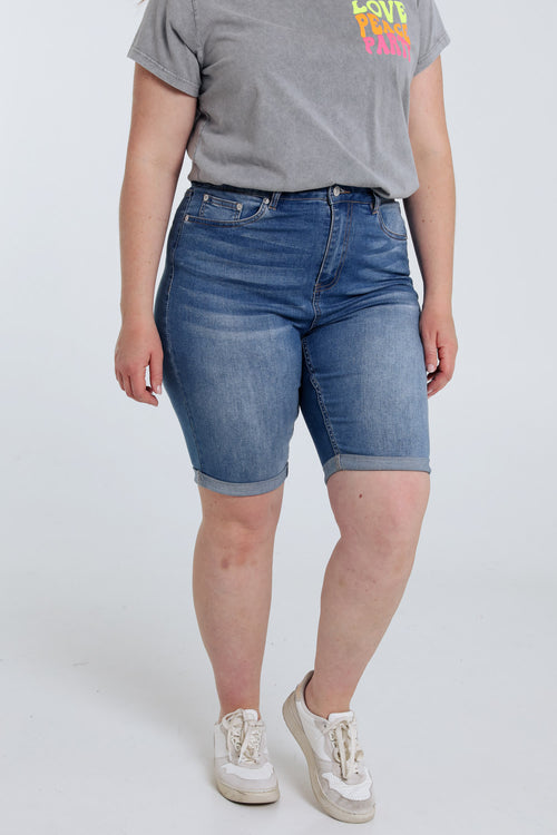 Bermuda en jeans en fibres recyclées-Paprika-1