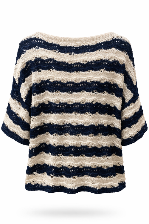 Pull en crochet rayé-Paprika-1