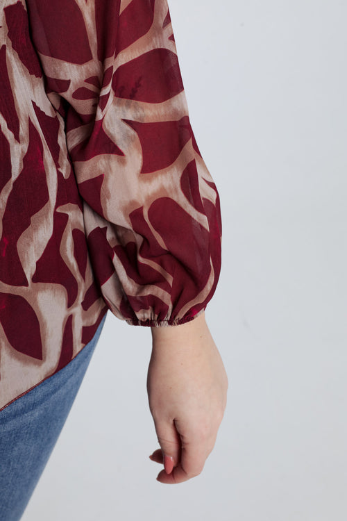 Blouse plissée imprimé graphique-Paprika-5