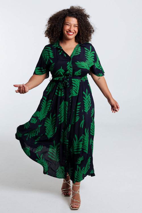 Longue robe en viscose imprimé feuillage-Paprika-8