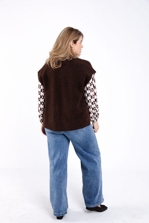 Gilet sans manches maille bouclette uni-Paprika-1