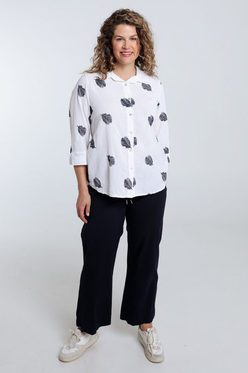 Chemise en coton unie avec feuilles brodées-Paprika-9