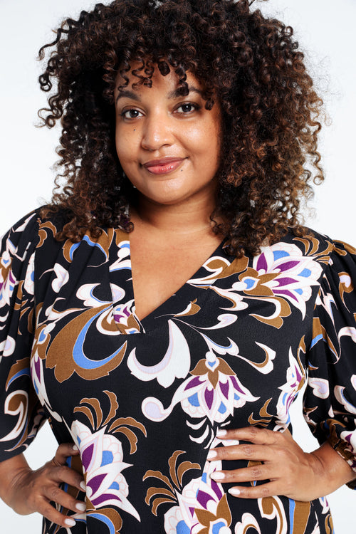 Robe house en viscose imprimé floral-Paprika-5