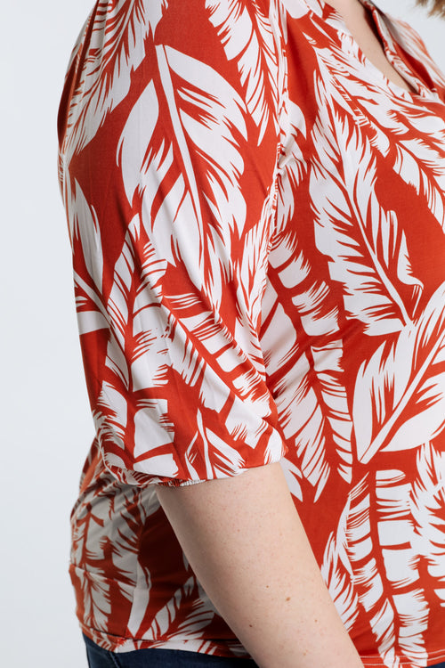 T-shirt imprimé feuilles-Paprika-5