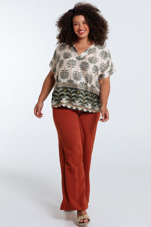 Blouse en viscose imprimé palmier-Paprika-9