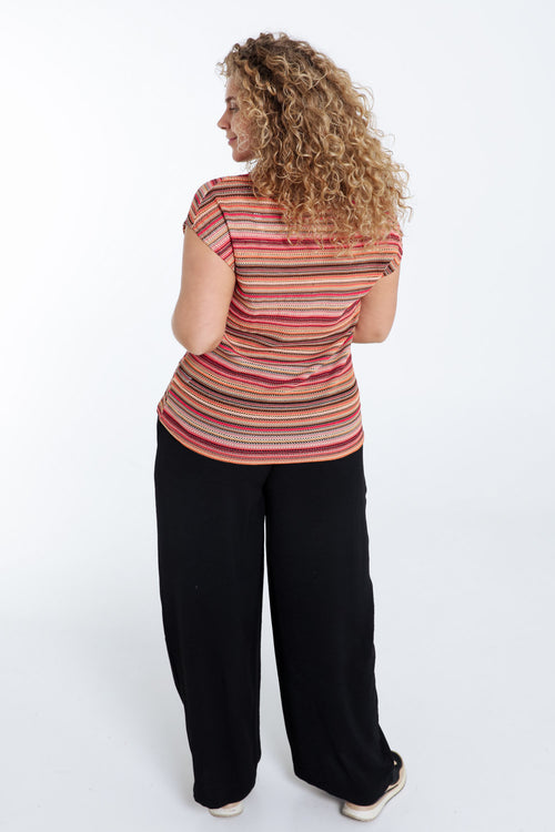 T-shirt maille dentelle rayés-Paprika-2