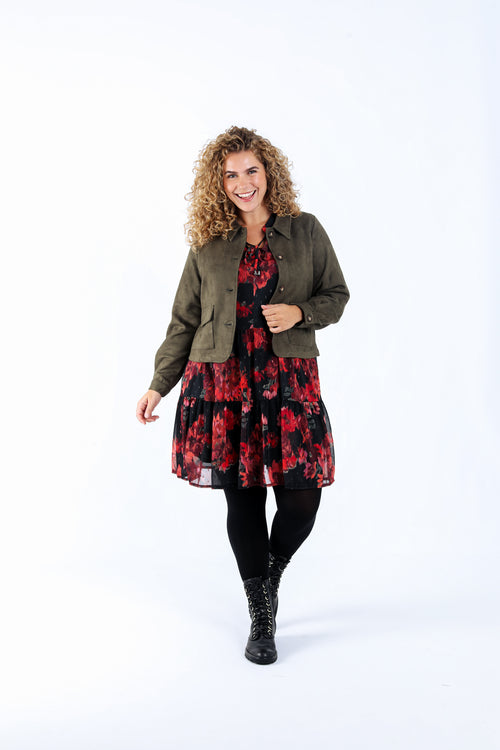 Veste courte effet suédine unie-Paprika-7