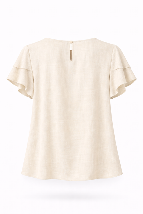 Blouse en viscose et lin unie-Paprika-11